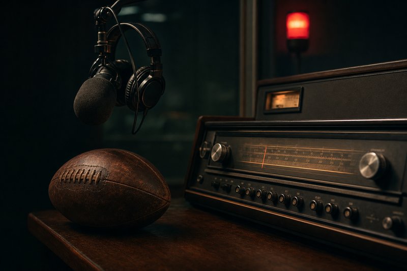 Studio-Konsole mit Frequenz-Dial und Fußball — das wetten.fm Sendestudio